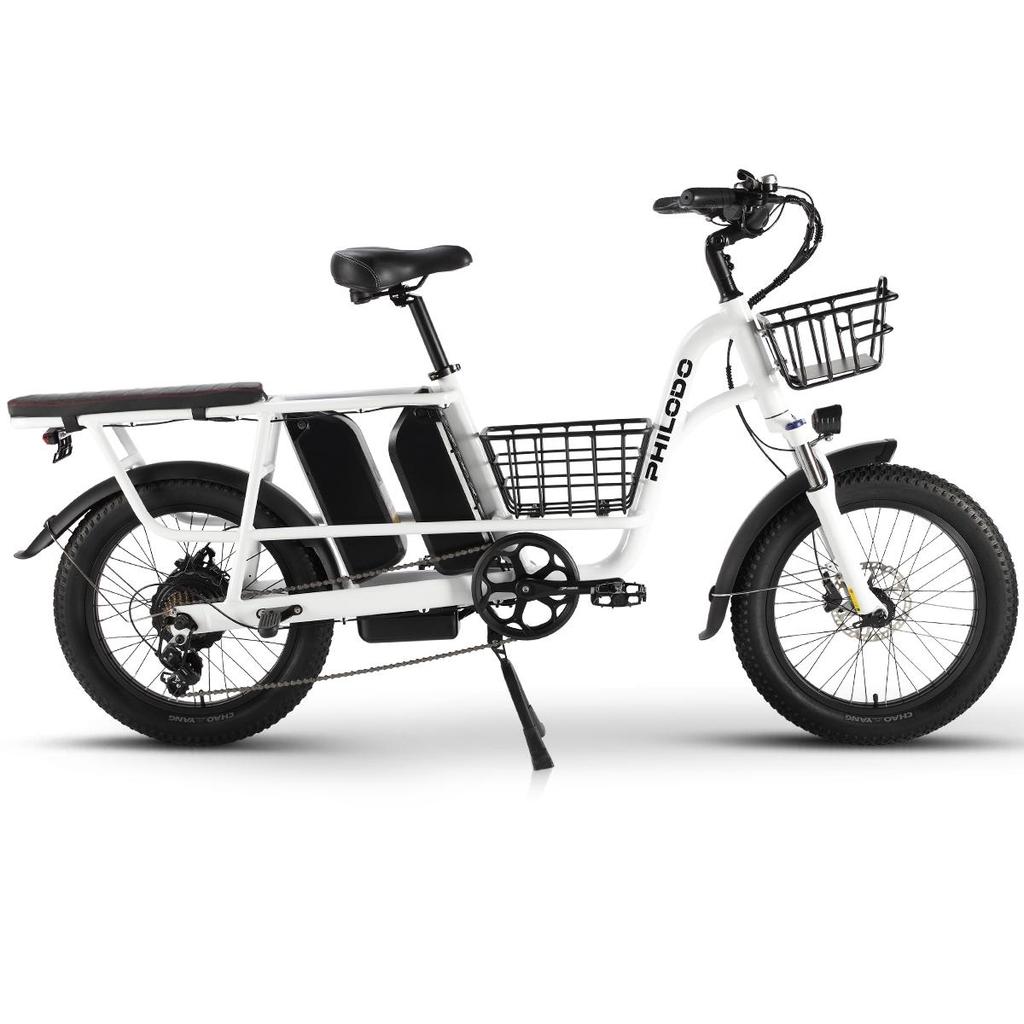 PHILODO Bici Elettrica da Cargo a Doppia Batteria per Viaggiatore Motore 750W Batteria 48V17.5AH E-Bici Robusta per Saltare Trasporto Familiare Pendolarismo Quotidiano Ciclismo Urbano