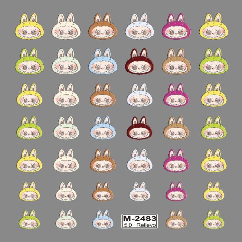 Søte Tegneserie 5D Labubu Negleklistremerker Kunstdekorasjon Kawaii Selvklebende Negledekor Dekaler Kunstklistremerker Neglemanikyr Tilbehør