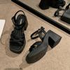 Buckle square head platform sandals summer new square heel open toe cross with high heel sandals women