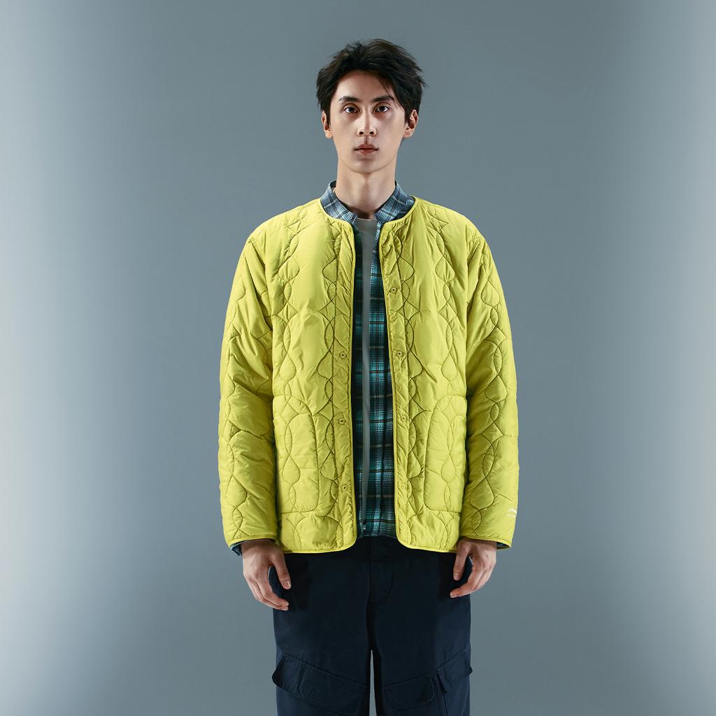 Li-Ning Water-Resistant Loose Solid Color Single-Breasted V-Neck Long Sleeve Cotton Jacket Men jackets Apple-Green AJMU147-7