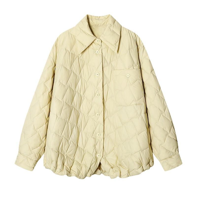 Womens Lightweight Down Jacket With Turn-Down Collar Loose Fit Winter Daily Wear