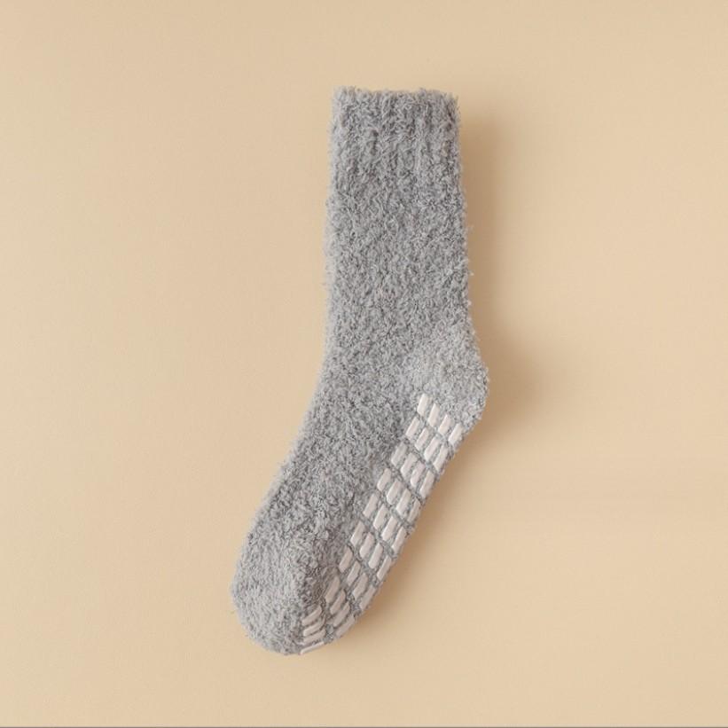 Autumn Winter Non-shedding Coral Fleece Socks Non-slip Adhesive Thickened Warm Couple's Half-fleece Floor Sleep Socks