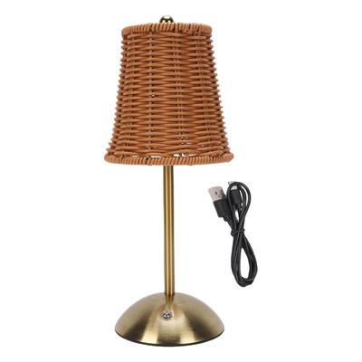 Vintage Rattan Table Lamp LED Dimmable 3 Color Temperatures Rechargeable Cordless Bedside Lamp for Bedroom Living Room