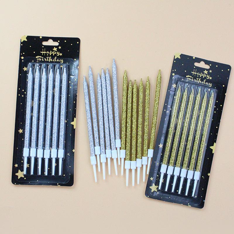 New Sticky Pink Birthday Cake Candle Gold and Silver Suction Card 6-pack Romantic Party Decoration Candles