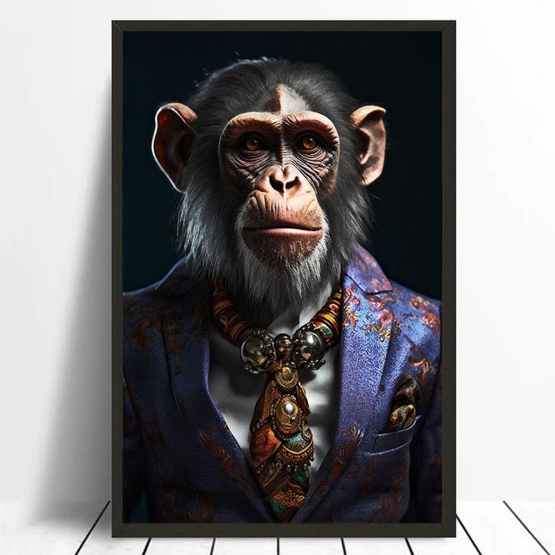 Businessman Animals Suit Style Art Canvas Painting Fashion Style Animals Mural Wall Art Posters Pictures for Living Room Decor