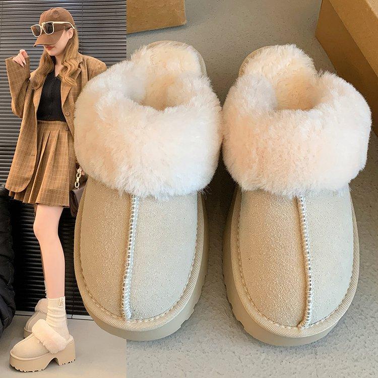 Height-increasing Leather Thick-soled Low-top Fluffy Snow Boots 2025 Winter New Short Boots Warm and Velvet Snow Cotton Shoes