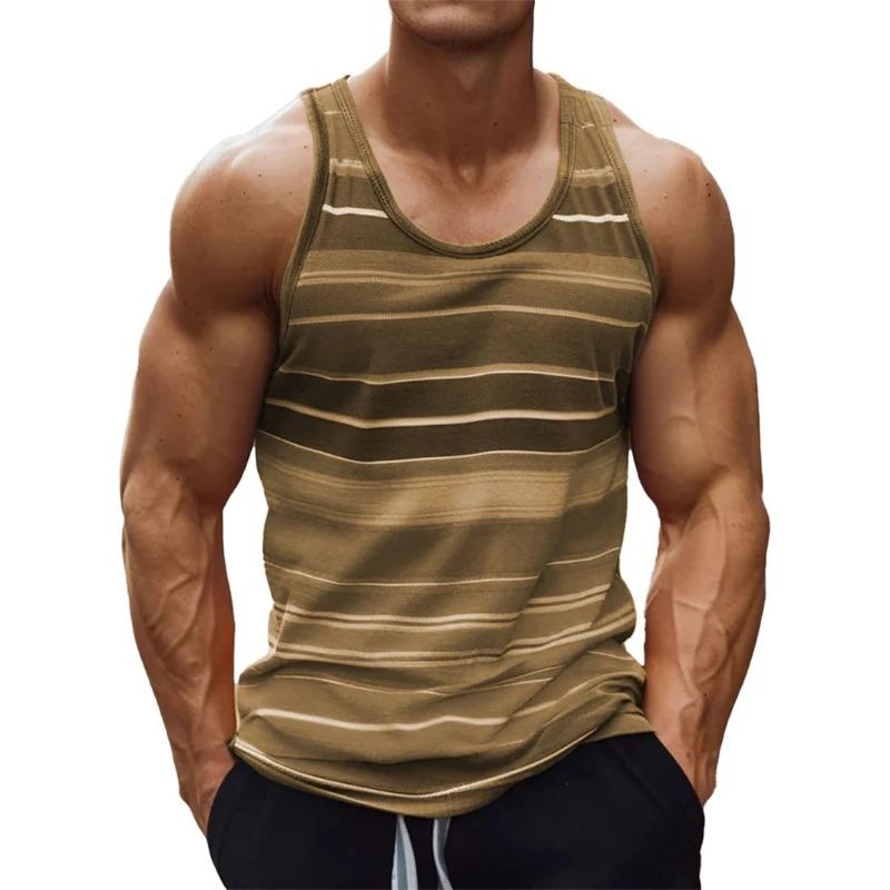 Sommer Rundhals 3D Farbstreifen Bedrucktes Top Modische Lässige Ärmellose Weste Herren T-Shirts S