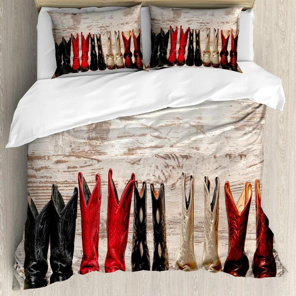 Western Duvet Cover Set American Cowgirl Leather Boots Rustic Wild West Theme Cultural Double Queen King Polyester Qulit Cover
