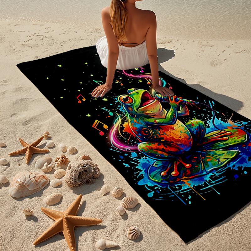 Frogs Singing In The Pond Beach Towel, Super Soft Microfiber, Gift for Her/Him, Birthday, for Pool, Beach, Travel, Home Decor Fan gifts