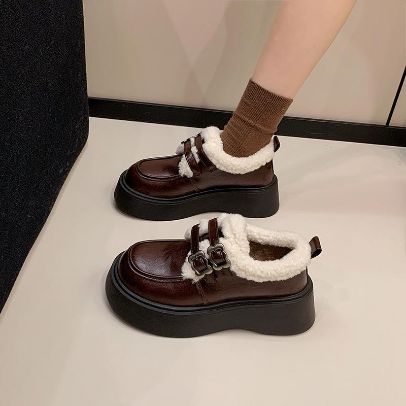 Women's fur one thick bottom heightening winter lightweight padded warm snow boots non-slip wear casual sports cotton boots waterproof leather shoes