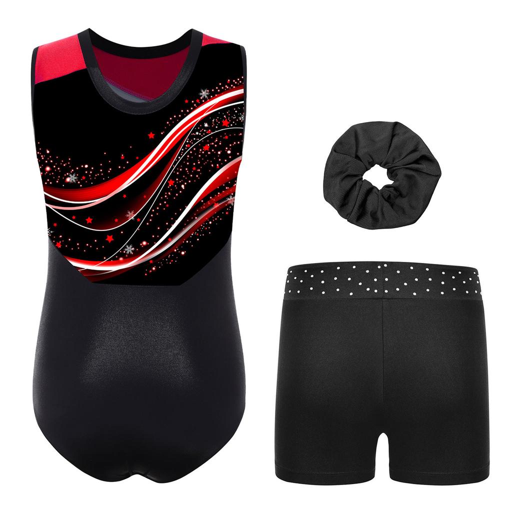 Mädchen Glitzernde Strasssteine Farbblock Gymnastik-Leotard Rundhalsausschnitt Ärmellos Tanz Eiskunstlauf Outfit