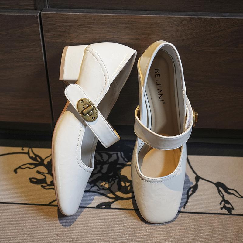 

Мягкая поверхность, можно носить дважды, туфли Мэри Джейн на толстом каблуке, женские, с мелким вырезом, ремешок с пряжкой, туфли-лодочки, весна и осень 39