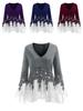 Elegant Women Ladies Long Sleeve V Neck Patchwork Tunic Tops For Casual Comfort