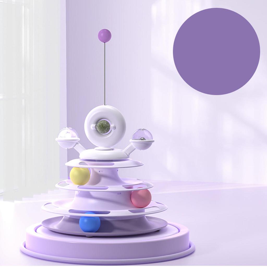 Interactive Cat Toy 3 Ball Tracks Safe Durable Anti Slip Easy Assembly Rotating Kitten Toy for