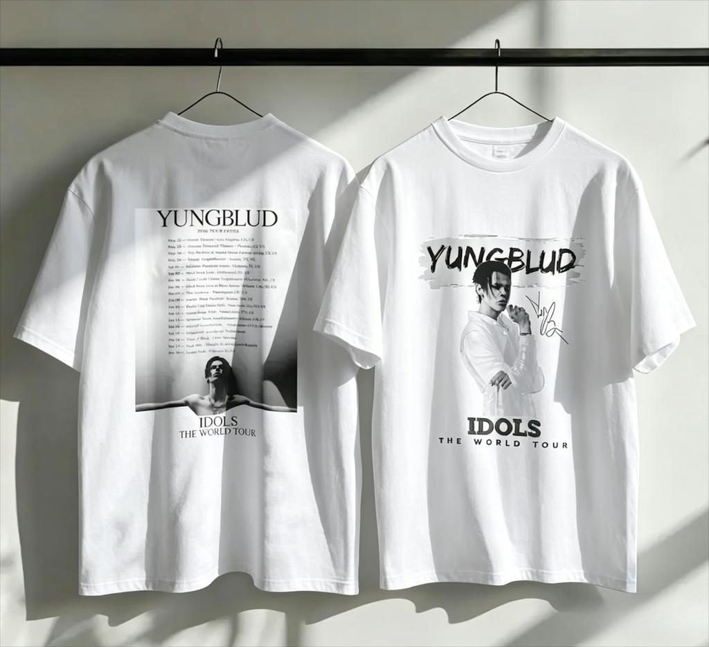 YUNGBLUD Idols World Tour T Shirt Double Sided Print Graphic Tee Casual Short Sleeve Unisex Streetwear Cotton Tops