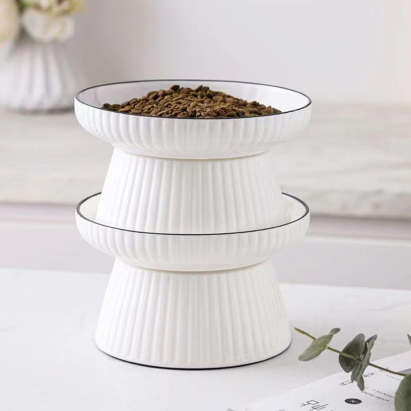 Large Ceramic Cat & Dog Bowl - Elevated Design for Cervical Protection, Wide Mouth, Garfield Cat-Suitable