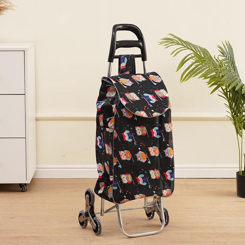 Portable Folding Trolley Cart for Seniors - Floral Pattern, Large Capacity for Grocery Shopping and Home Use