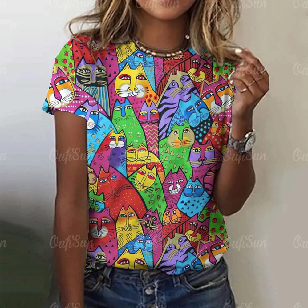 Summer Women 3d Cartoon Cat Print T-Shirt Fashion Tops Tees Ladies Casual Short Sleeve Clothing Female Harajuku Streetwear