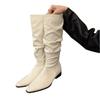 Retro pointed thick heeled long tube boots women,new spring elegant simple stacking boots fashion versatile women's shoes