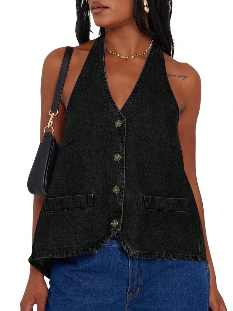 Women's Cropped Quilted Puffer Vest Stand Collar Lightweight Button Down Sleeveless Jacket