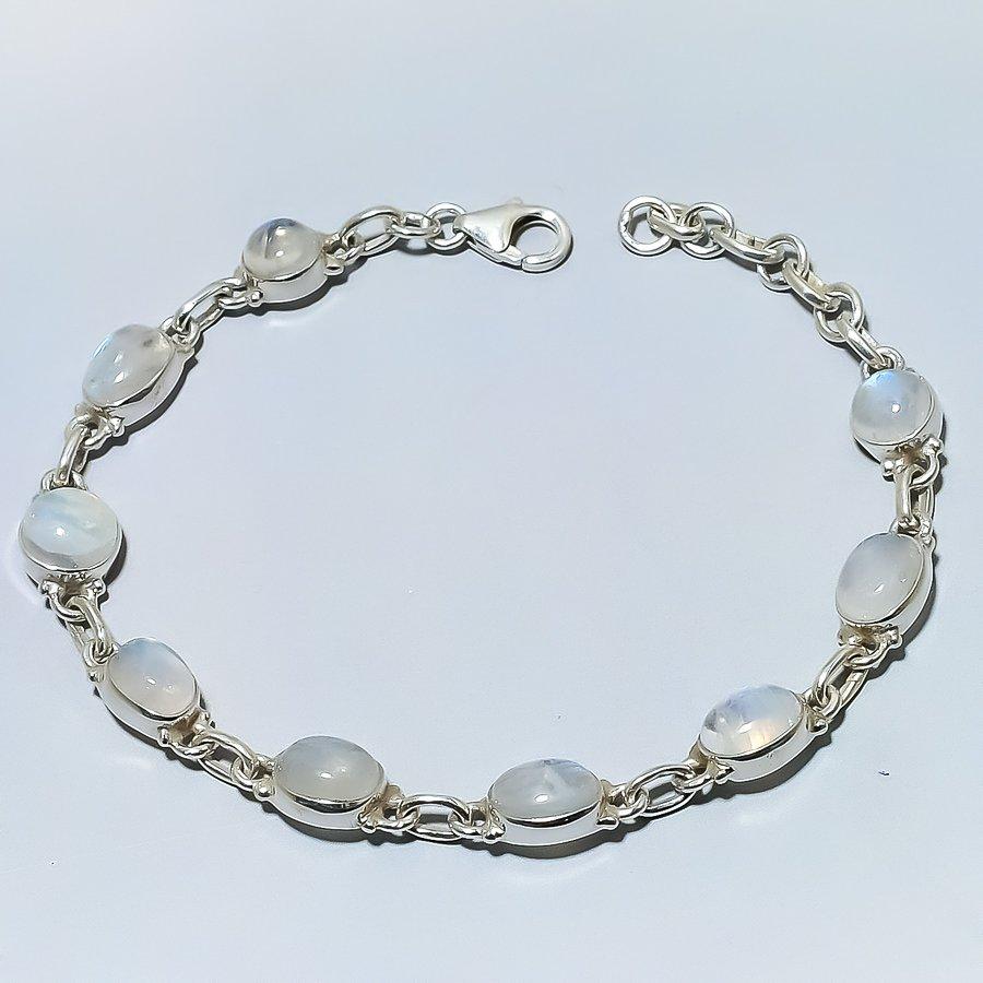 Natural Rainbow Moonstone Gemstone Handmade 925 Solid Silver Bracelet 7-8" I4o92
