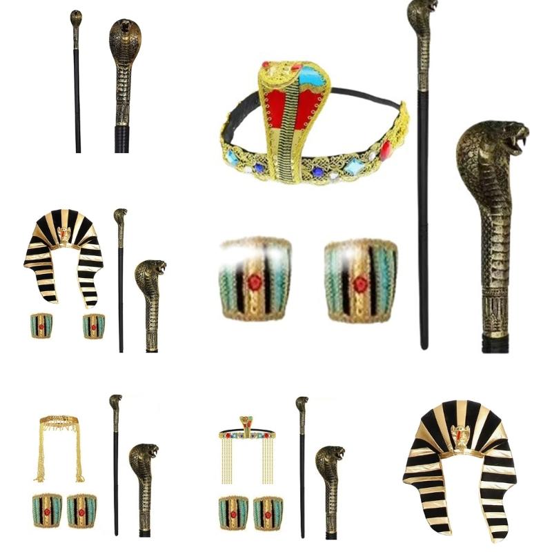 Pharaoh Hat Cosplay Headdress Sceptres Headwear for Girl Halloween Hair Hoop Cosplay Egyptian Snake Hair Hoop