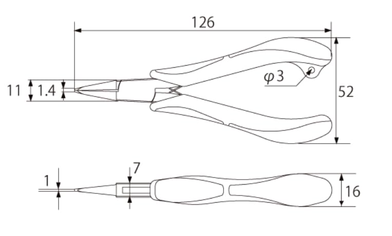 TOP Lead Tip Adjustable Overall Length Made in Japan Ultra-Fine Pliers, Triple-Ply, Non-serrated, 1.4mm Thickness, Spring, 126mm, NL3-130,