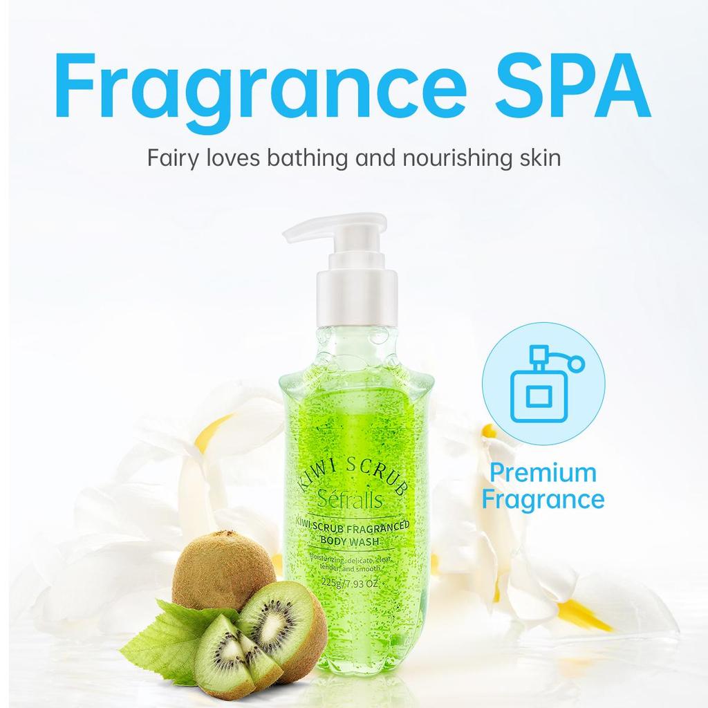 Séfralls Kiwi-Duschgel 225 g, entfernt effektiv Schmutz, spendet Feuchtigkeit und reinigt Duschprodukte, praktisch für zu Hause oder unterwegs