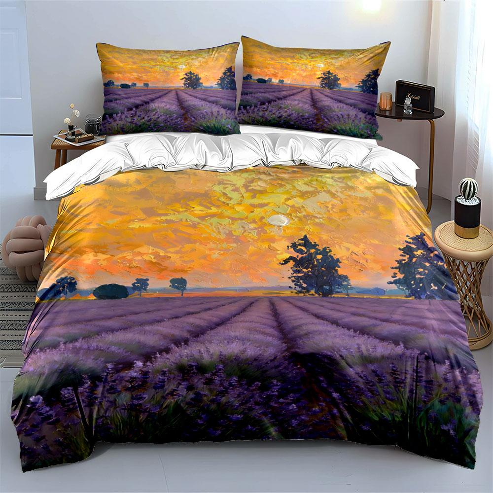 Lavender fields and trees. Bedding sets Duvet cover sets Duvet covers Pillowcases(1 * Duvet Cover 2 * Pillowcases without duvet insert)