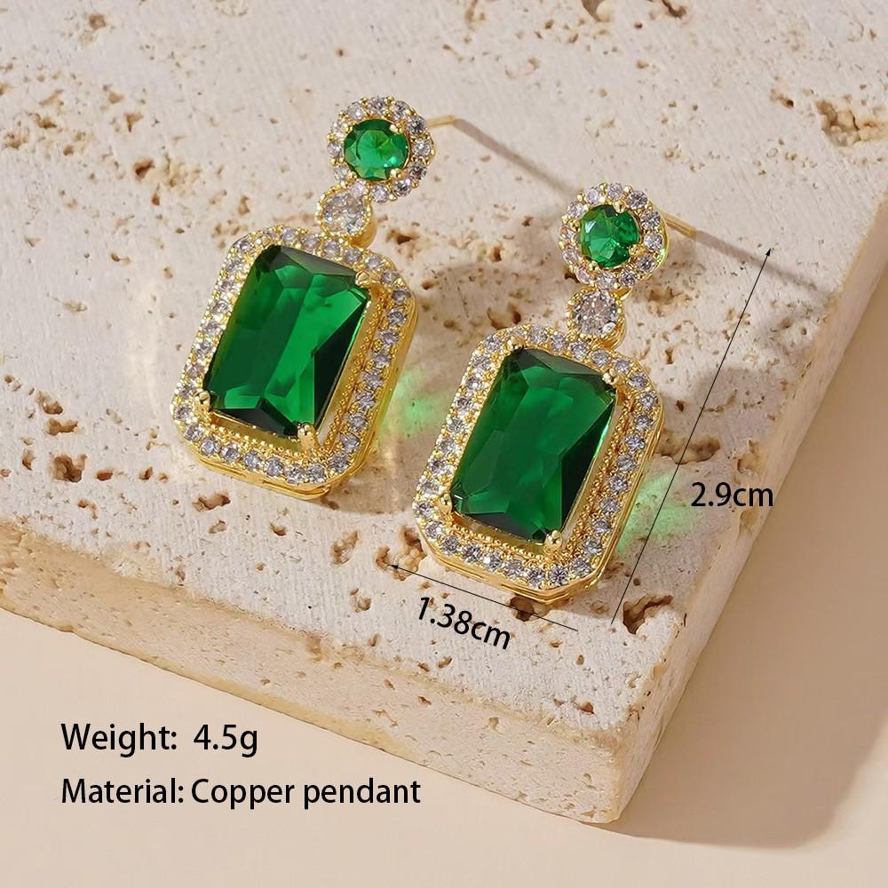 Smaragd Zirkon Ohrringe und Titanstahl Schlüsselbeinkette Set für Damen