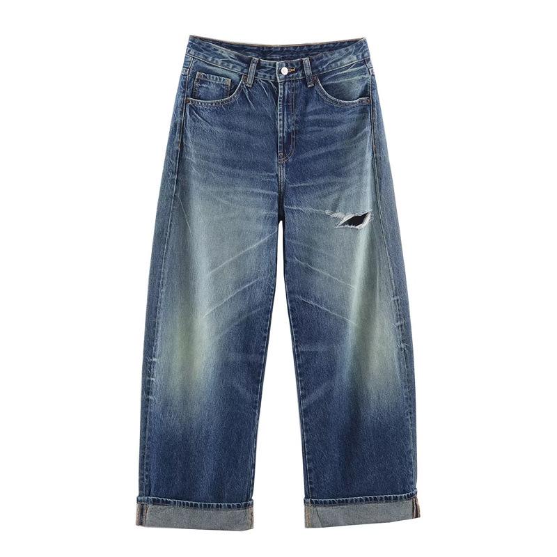 European Women s Classic Mid-Waist Loose Ripped Jeans for Spring 2026 Medium