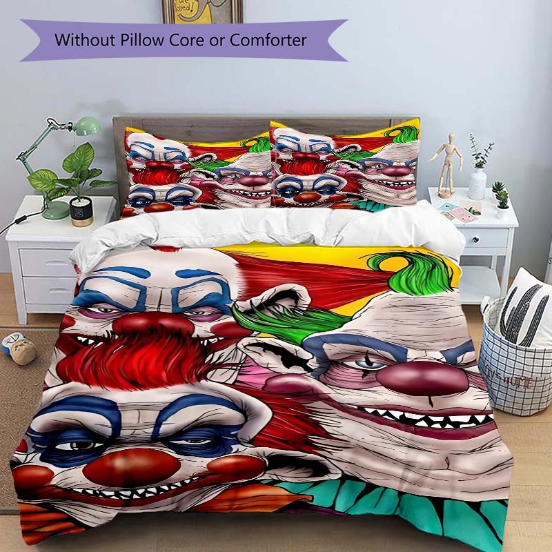 

3pcs Clown Faces Printed Comforter Set with One Quilt Cover and Two Pillowcases (No Core) - Anime Cartoon Design, Polyester Fabric, Suitable for Bedro 135x200cm