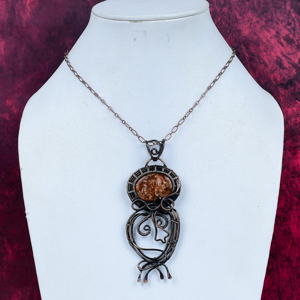 Sunstone Pendant Gemstone Jewelry Copper Wire Wrapped Pendant Handmade Jewelry