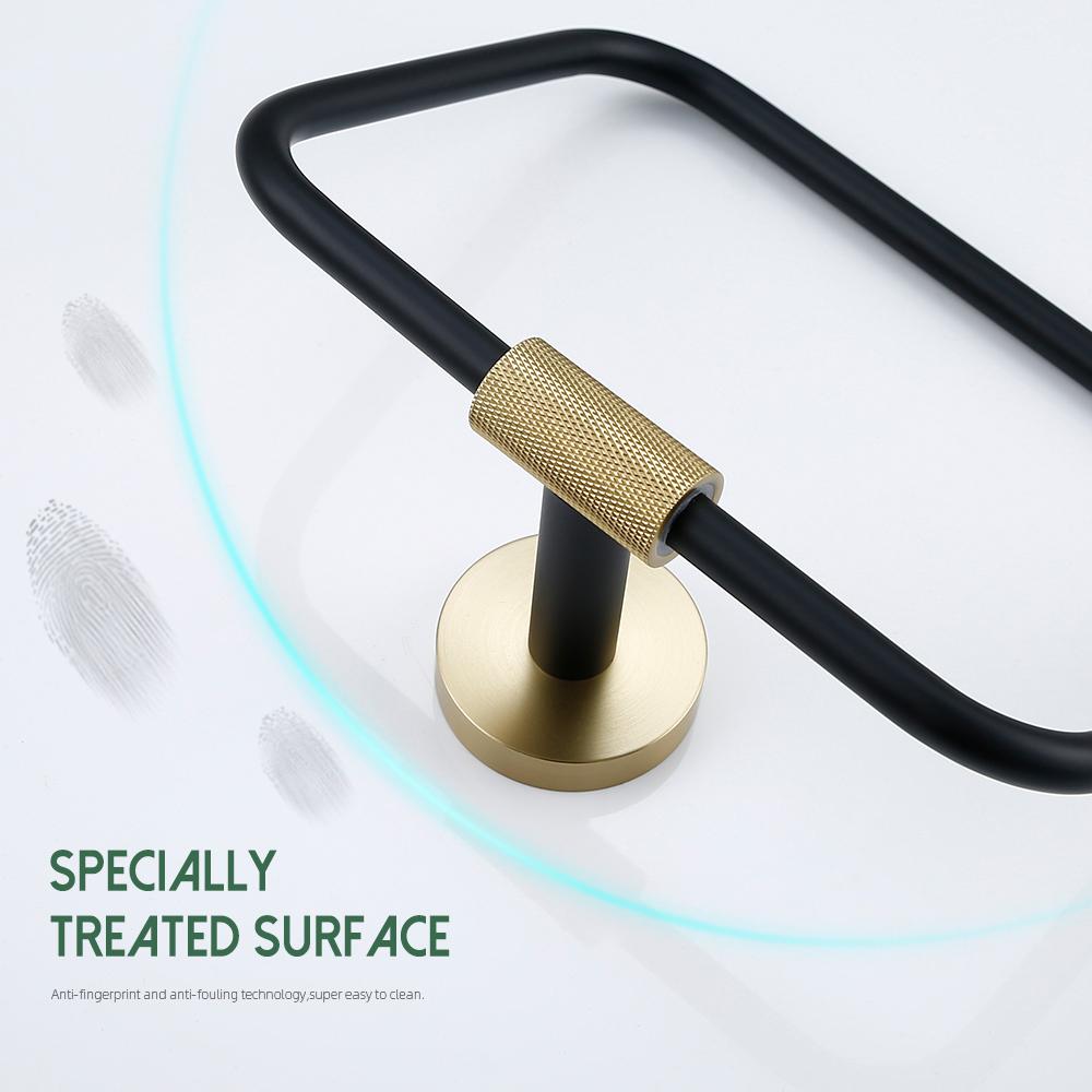 Towel Rack Wall Mounted Towel Rack Brushed Gold Paper Holder& Matte Black Hook Knurled and Combined Colors Toilet Brush Holder
