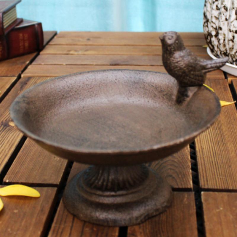 Antique Rustic Round Cast Iron Footed Bird Feeder With Bottom Base Home Garden Decor Table Heavy Metal Storage Bowl Plate Tray