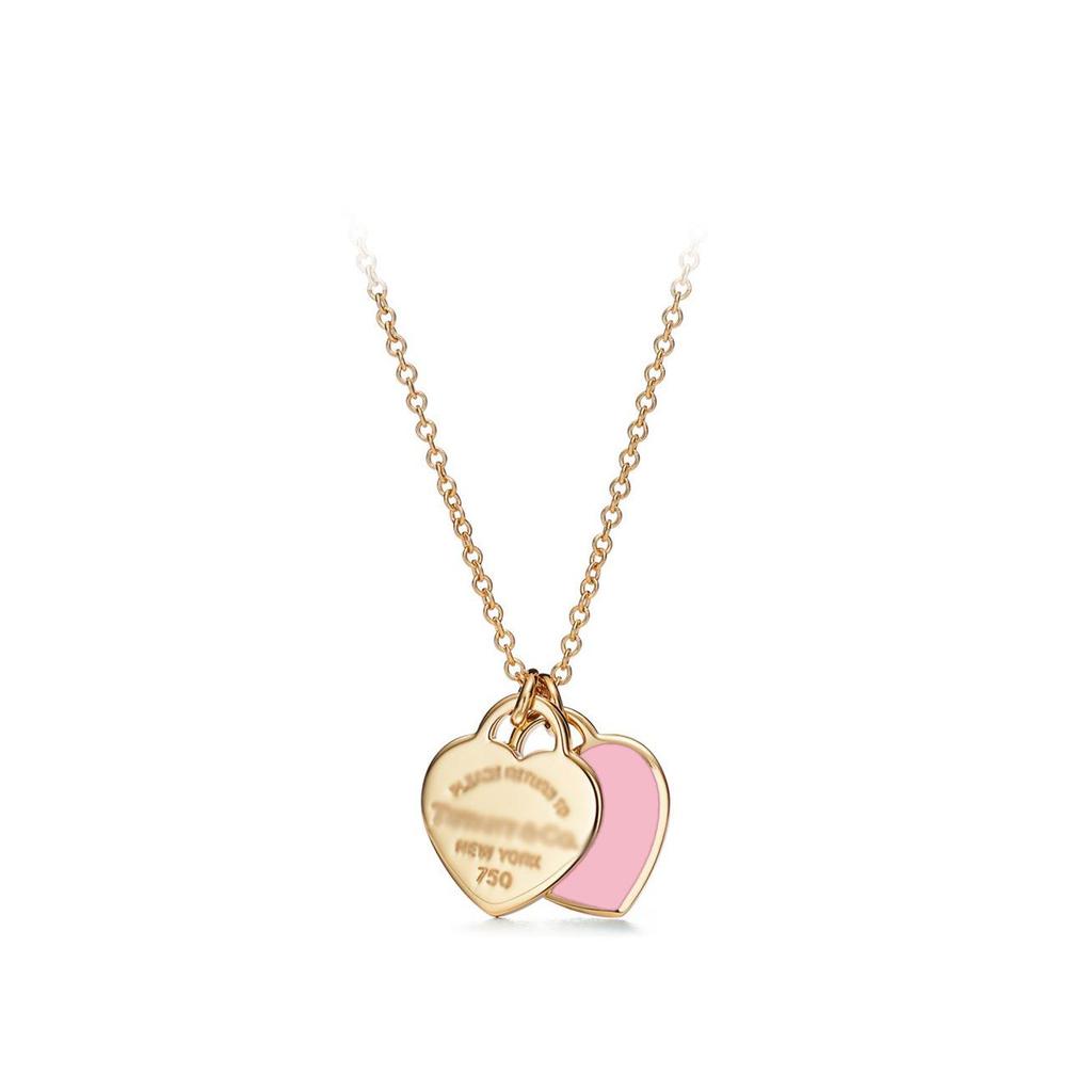 Colar Pingente Coração Clássico da Marca T com Strass, Design de Coração de Amor Banhado a Ouro