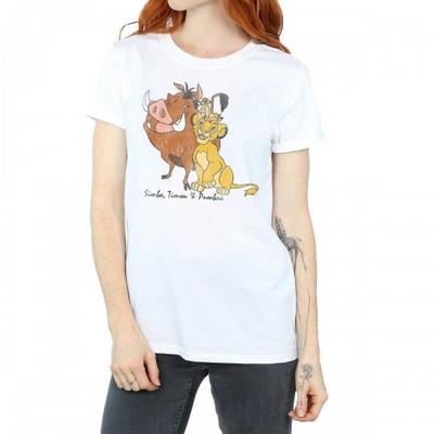 Womens/Ladies Classic Simba Timon & Pumba Cotton Boyfriend T-Shirt
