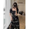 The new French retro split-ended dress is light and pure, extravagant and thin, three-dimensional tailoring, thin and tall, sexy woman