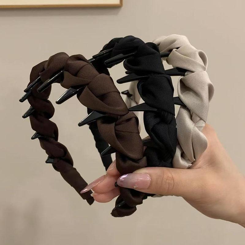 New Elegant Design Solid Color Hair Hoop Tie Korean Satin Wide Hairband Headbands For Women Hair Accessories Headdress Gifts