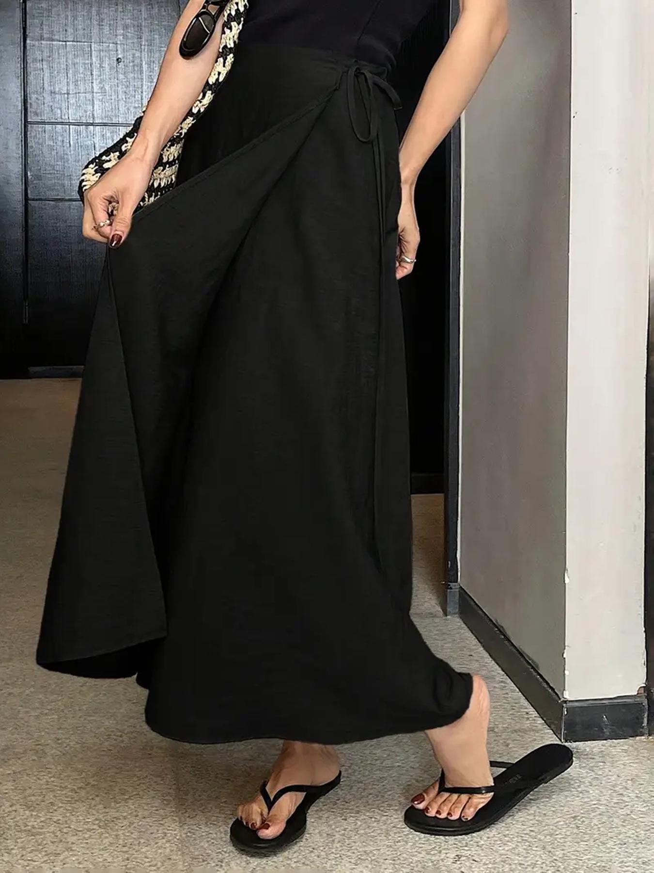 

Plus Size Women s Casual Versatile Thin Strap Skirt with a European and American Design 3XL чорний