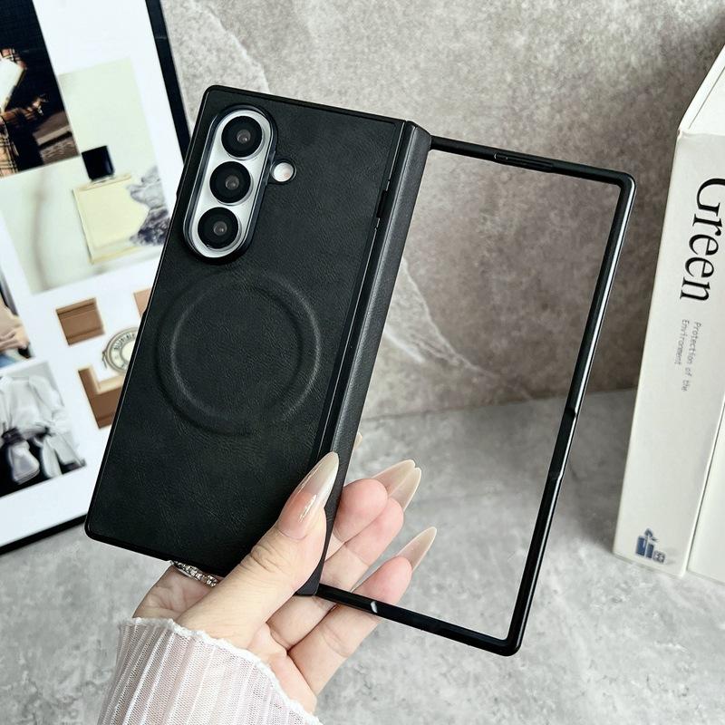 For Samsung Galaxy Z Fold 7 6 5 4 3 Fold7 Fold6 Magsafe Phone Case Film Leather Hinge Folding Wireless Charging Magnetic Cover