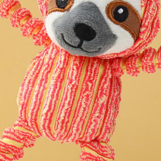 Interactive Dog Toy Squeaky Plush Animal Dog Chew Toy with Rubber Ring Stuffed Sloth Monkey Tug-of-War Toy for Puppy Teething