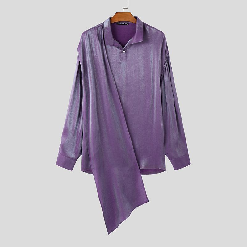 

INCERUN Men Long Sleeve Shoulder Ribbon Glitter Loose Shirts Tops L фиолетовый