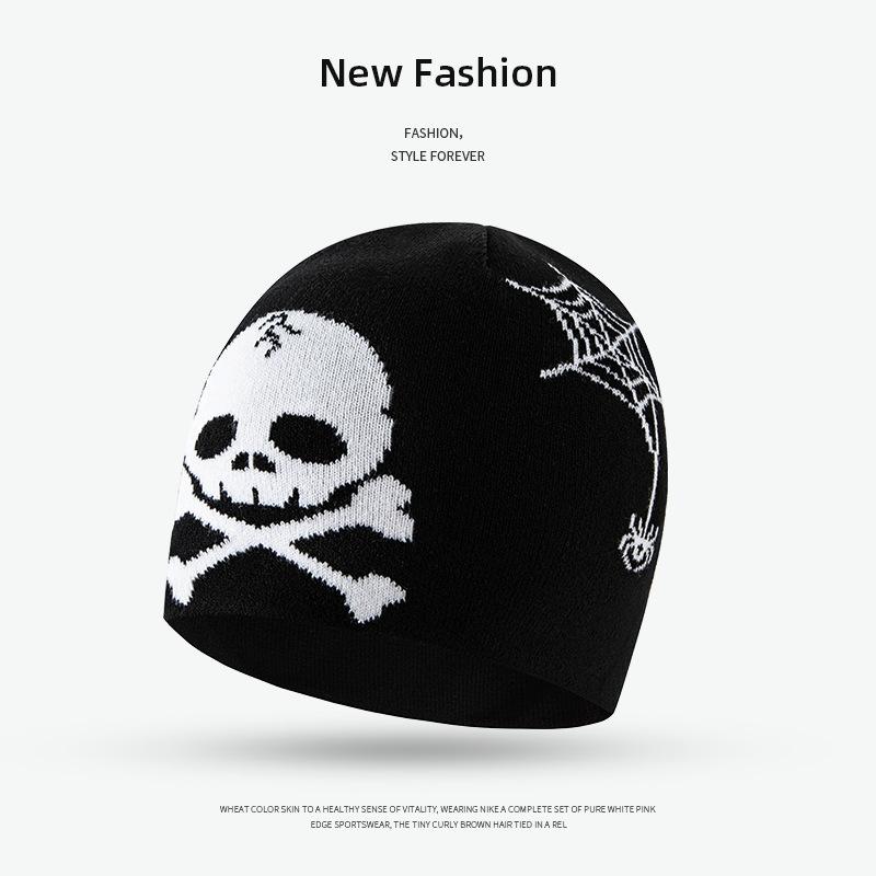 Halloween-themed skull wool knitted hat, autumn and winter couples trendy pullover hat, knitted ear protector cold hat