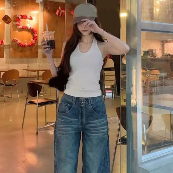 Women Tops Halter Sleeveless Backless Tank Tops Solid Color Slim Fit Base Shirt Party