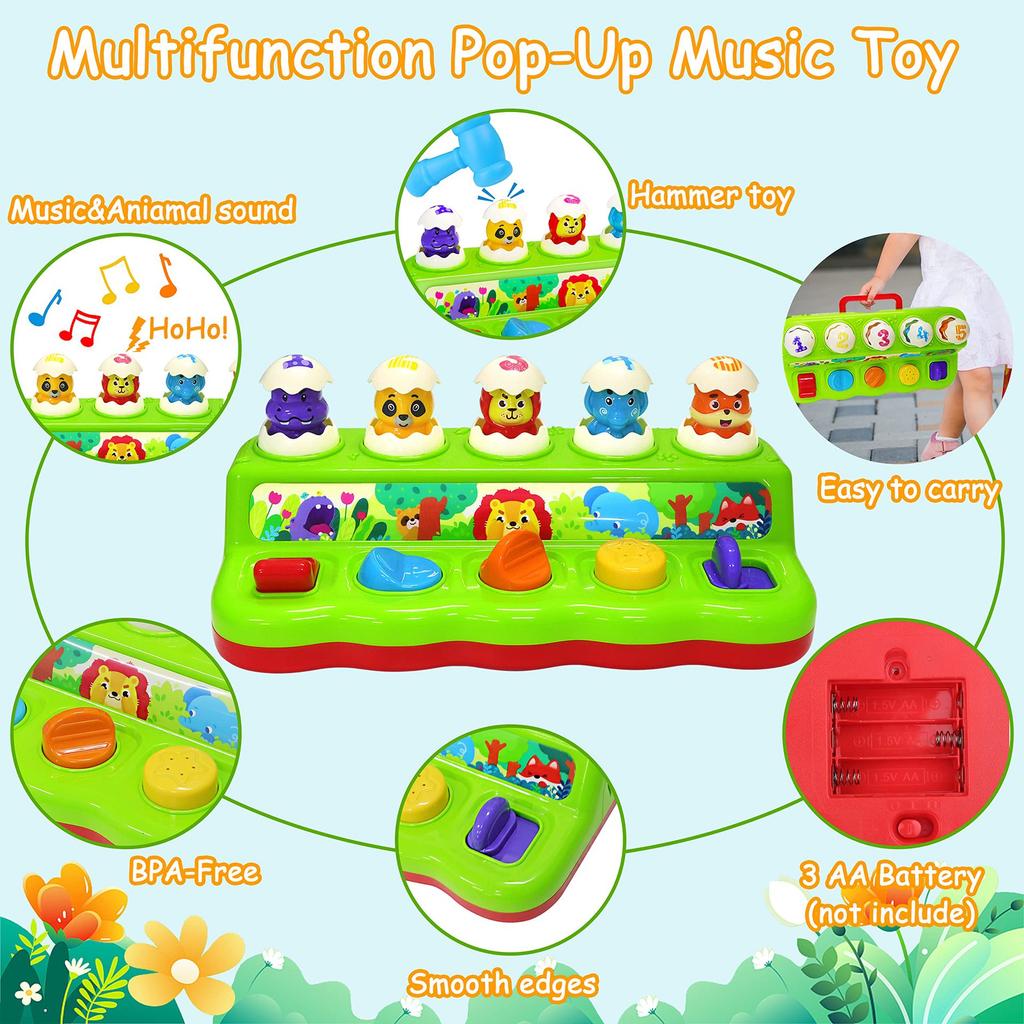 Whack A Mole Toy for Baby Pop Up Animals Interactive Musical Educational Game Early Learning Toy Gift