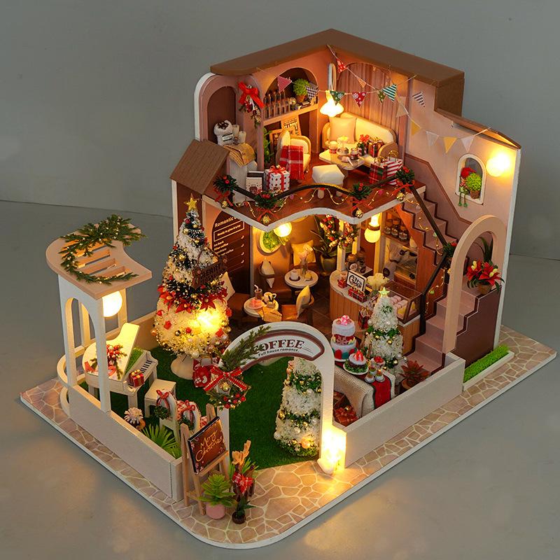 New Christmas Dollhouse Furniture Book Nook Miniature Building Kit Accessories DIY Hut cabin Houses Doll House Creative Puzzle