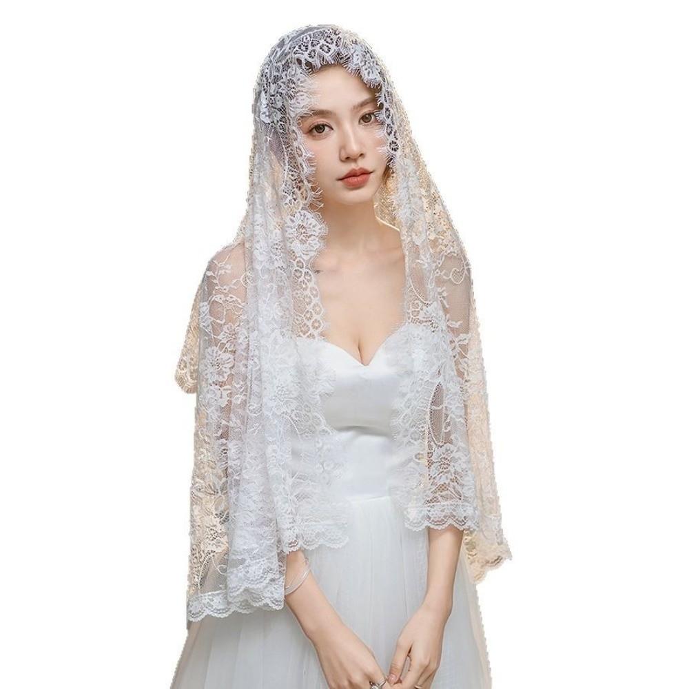 Mid-Length Catholic Veil Black White Wedding Veils Elegant Women Shawl