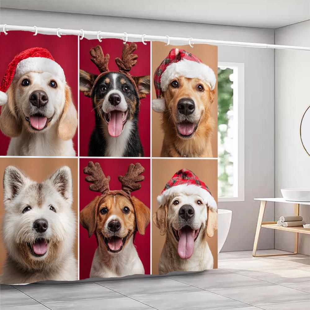 Christmas Shower Curtain, Bathroom Decorative Christmas Highland Cattle Shower Curtain, Waterproof Shower Curtain with Hooks