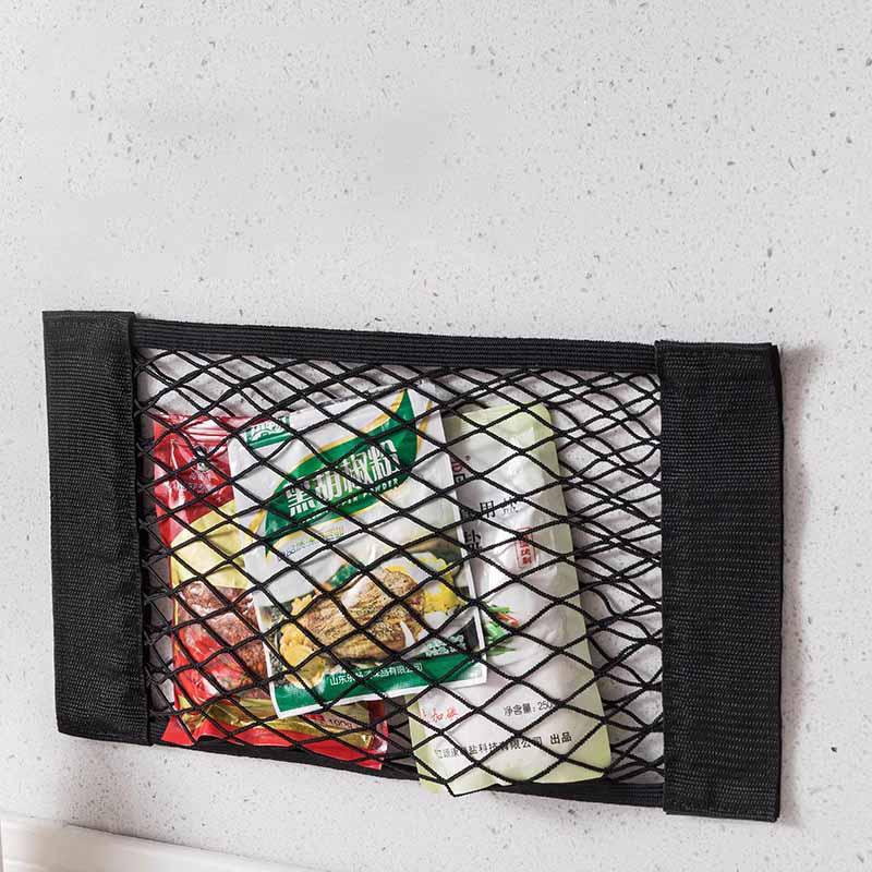 Filet de rangement pour porte d'armoire de cuisine, sac adhésif pour articles divers, pochette élastique avec ruban de fixation en nylon, organisateur de voiture